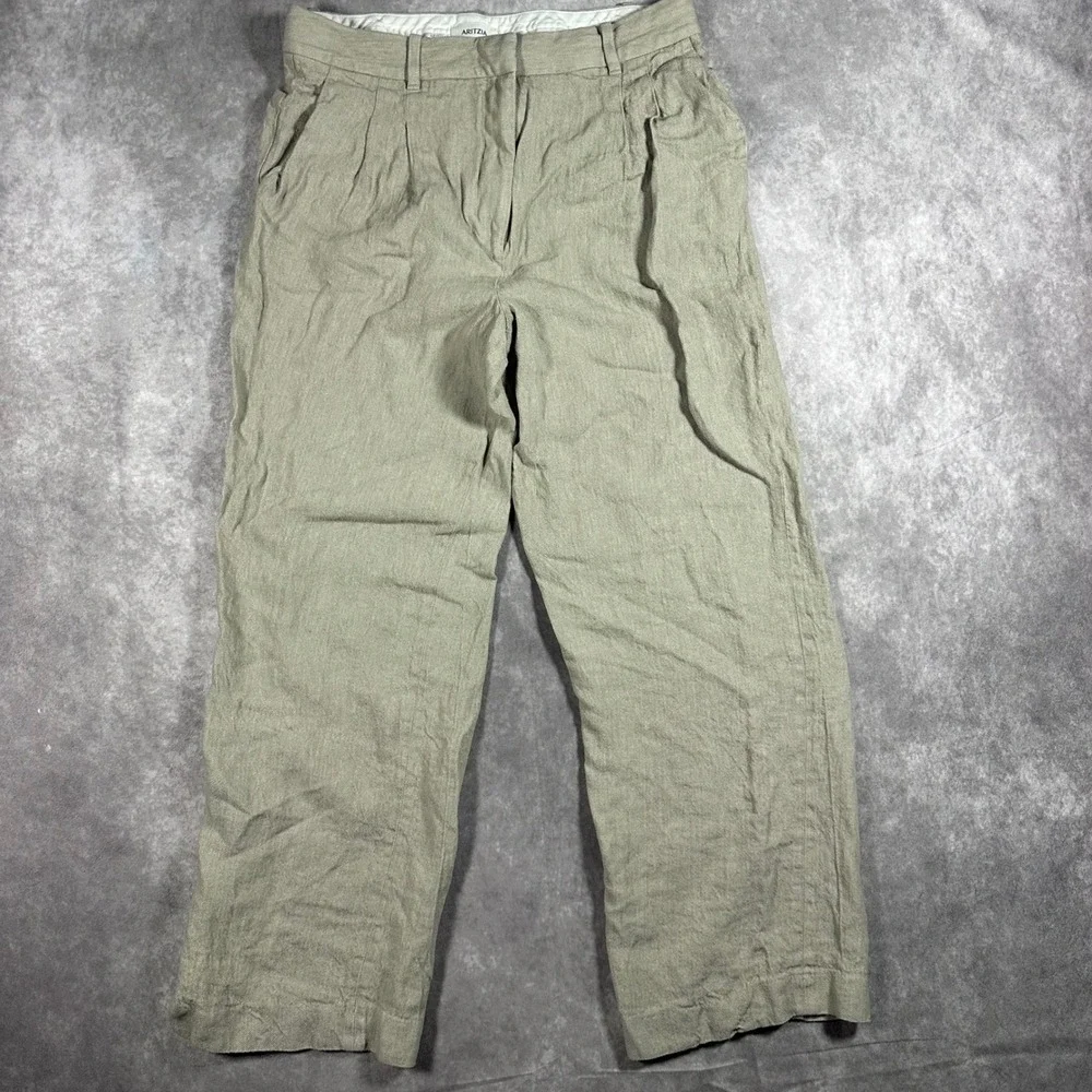 Aritzia Wilfred Effortless Linen Blend Pants Beige Wide Leg Pleated 12 Trouser